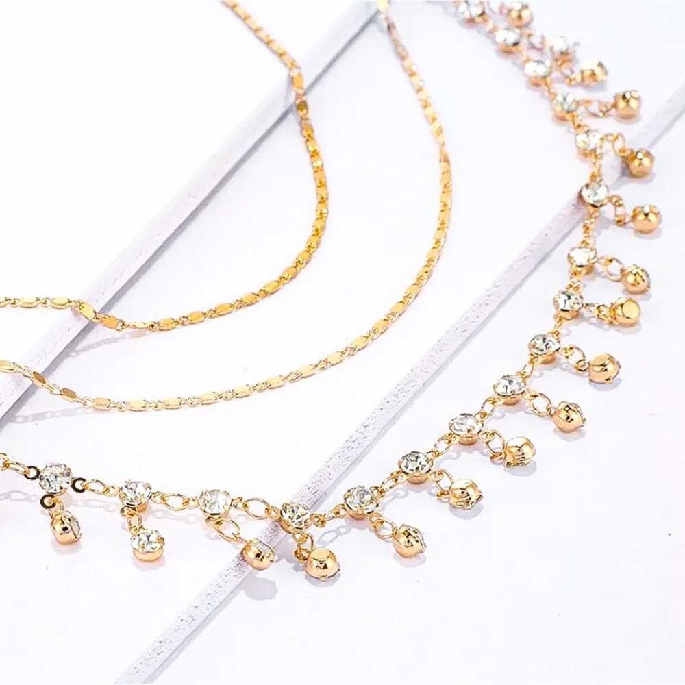 ⚜️[𝟯/$𝟭𝟴]⚜️3 Layered Gold Crystal Choker NEW - Picture 3 of 9